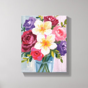 Impressão Em Tela Pintura Floral Aquarela de Buquê de Flores