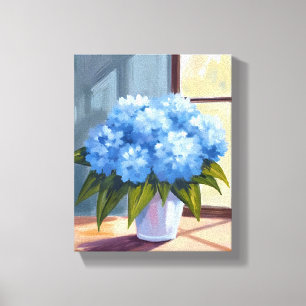 Impressão Em Tela Pintura Floral de Buquê de Hortênsia Azul