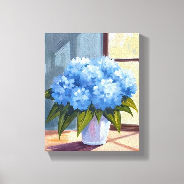 Impressão Em Tela Pintura Floral de Buquê de Hortênsia Azul (Frente)
