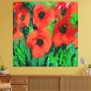 Impressão Em Tela Pintura Floral de Papoulas Vermelhas Abstratas