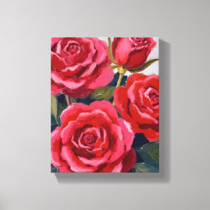 Impressão Em Tela Pintura Floral de Rosas Vermelhas