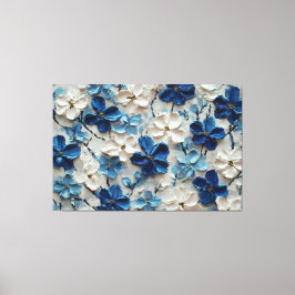 Impressão Em Tela Pintura Floral Texturizada Azul e Branco – Abstrat