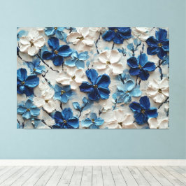 Impressão Em Tela Pintura Floral Texturizada Azul e Branco – Abstrat