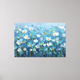 Impressão Em Tela Pintura Floral Texturizada Azul e Turquesa