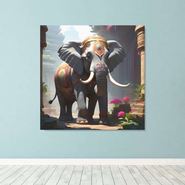 Impressão Em Tela Pintura Folclórica Elefante (Insitu(piso de madeira))