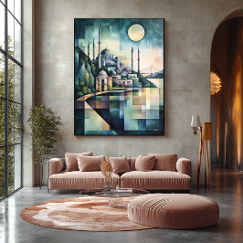 Impressão Em Tela Pintura Geométrica Abstrata da Silhueta de Istambu
