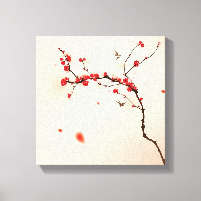 Impressão Em Tela Pintura no estilo oriental, flor de ameixa na prim (Frente)