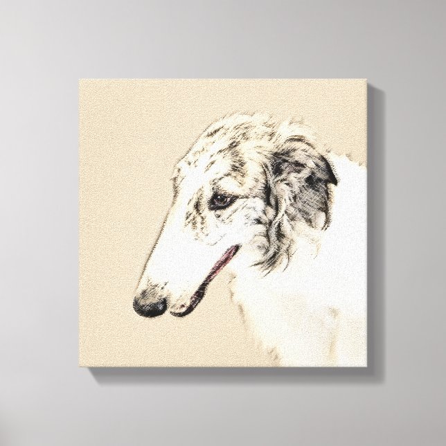 Impressão Em Tela Pintura Original de Cachorro Borzoi (Silver Brindl (Frente)