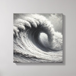Impressão Em Tela Pintura Original De Óleo De Onda Do Oceano Branco