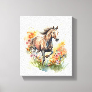 Impressão Em Tela Pintura por Aquarela de um Cavalo