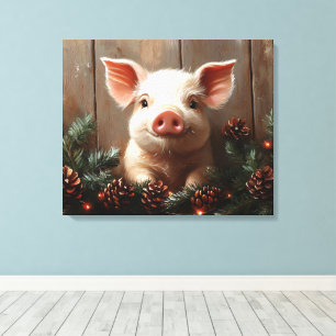 Impressão Em Tela Pintura russa de porco de Natal bonito