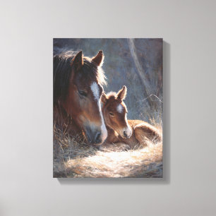 Impressão Em Tela Pintura Suave de Égua e Potro à Luz