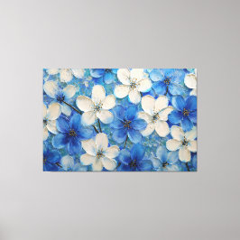 Impressão Em Tela Pintura Texturizada Floral Azul e Branco – Abstrat