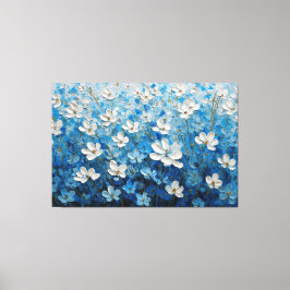 Impressão Em Tela Pintura Texturizada Floral Azul e Branco – Abstrat