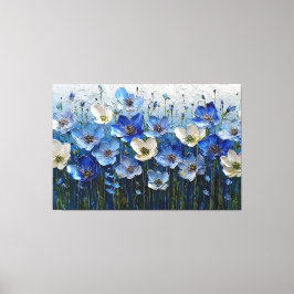 Impressão Em Tela Pintura Texturizada Floral Azul e Branco – Abstrat