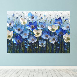 Impressão Em Tela Pintura Texturizada Floral Azul e Branco – Abstrat