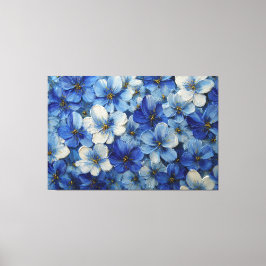 Impressão Em Tela Pintura Texturizada Floral Azul e Branco – Abstrat
