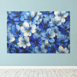 Impressão Em Tela Pintura Texturizada Floral Azul e Branco – Abstrat