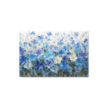 Pintura Texturizada Floral Azul e Branco – Abstrat