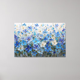 Impressão Em Tela Pintura Texturizada Floral Azul e Branco – Abstrat
