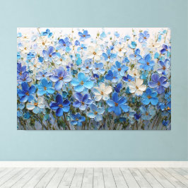 Impressão Em Tela Pintura Texturizada Floral Azul e Branco – Abstrat