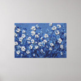 Impressão Em Tela Pintura Texturizada Floral Azul e Branco – Abstrat