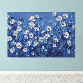 Impressão Em Tela Pintura Texturizada Floral Azul e Branco – Abstrat