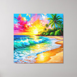 Impressão Em Tela Pintura tropical solar vibrante com ondas