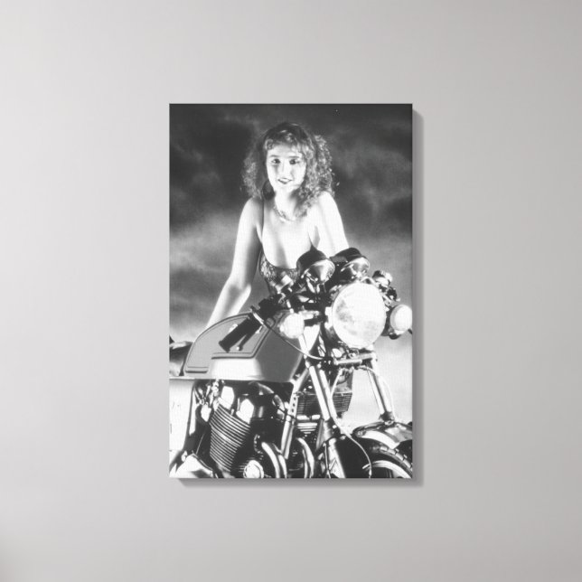 Impressão Em Tela Pinup Clássico Moto Clássica (Frente)