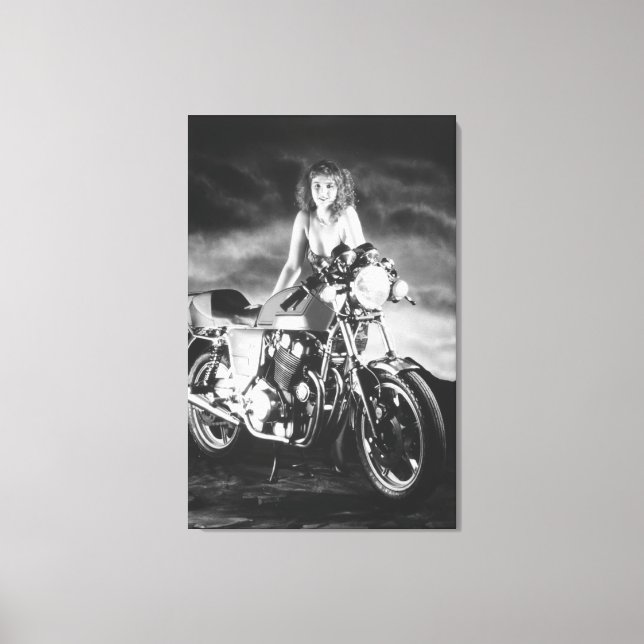 Impressão Em Tela Pinup Clássico Moto Clássica (Frente)