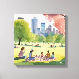 Impressão Em Tela Piquenique no Boston Common | Pintura em Aquarela 
