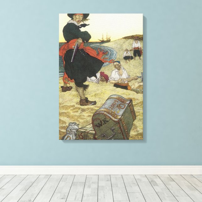 Impressão Em Tela Piratas Antigos, William Kidd Enterrando Tesouro (Insitu(piso de madeira))