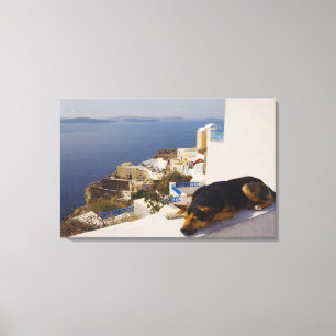 Impressão Em Tela Piscina, cidade da ilha de Santorini, Oia, sono do