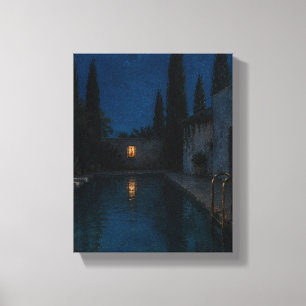 Impressão Em Tela Piscina Cipreste à Meia-Noite – Arte Azul Melancól