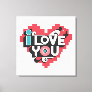 Impressão Em Tela Pixel Heart Eu Te Amo Tipografia Retro