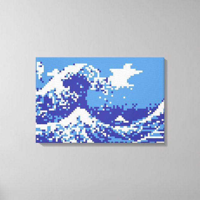 Impressão Em Tela Pixel Tsunami Azul 8 Bit Pixel Art (Frente)