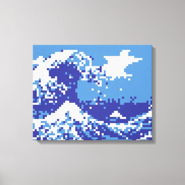 Impressão Em Tela Pixel Tsunami Blue 8 Bit Pixel Art (Frente)