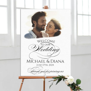 Impressão Em Tela Placa de boas-vindas de casamento com foto e calig