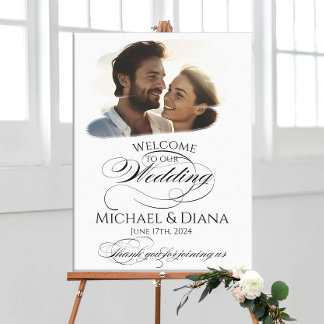 Impressão Em Tela Placa de boas-vindas de casamento com foto e calig