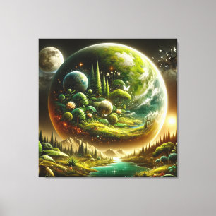Impressão Em Tela Planeta de Fantasia Magia com Natureza Celestial
