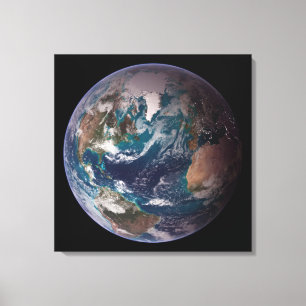 Impressão Em Tela Planeta Terra Marble Azul (Hemisfério Ocidental)