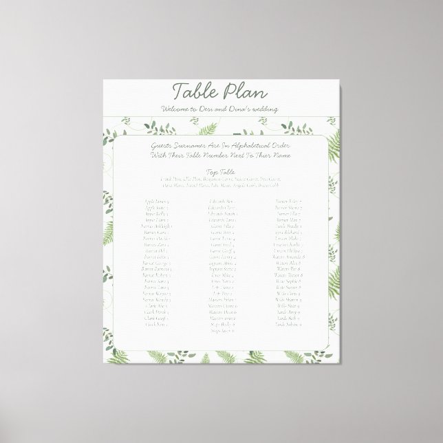 Impressão Em Tela Plano de Casamento Eucalyptus e Fern (Frente)