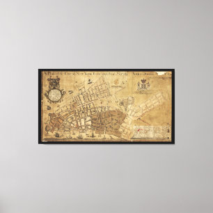 Impressão Em Tela Plano do Mapa da Cidade de Nova Iorque (1755)