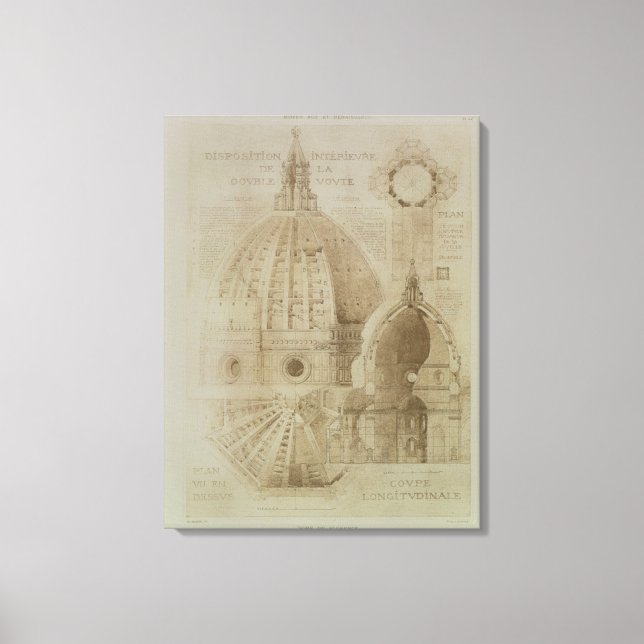 Impressão Em Tela Plano, seção e aumento da catedral de Florença, (Frente)