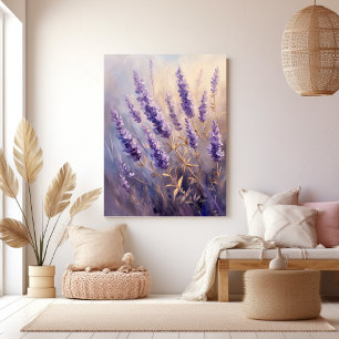 Impressão Em Tela Planta de Lavanda e Folhas Douradas
