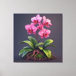 Impressão Em Tela Planta de Orquídea Rosa Com Folhas Verdes