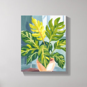 Impressão Em Tela Planta Monstera   Aquarela Botânica Verde