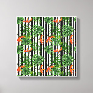 Impressão Em Tela Planta Tropical Colorida, Folhas de Palmeira e Pás
