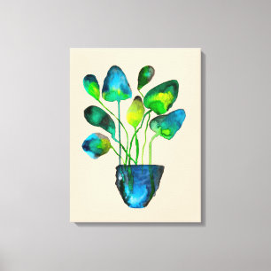 Impressão Em Tela Plantas aquáticas de arte verde e abstrato azul