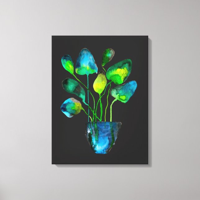 Impressão Em Tela Plantas aquáticas de arte verde e abstrato azul (Frente)